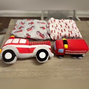 Fire Truck bedding Set - toddler bed / crib size (2 sheets and 2 decor pillows)
